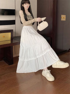 Matching Chic ladys white skirt sweet girls cake skirt elastic waist a line mid length flare skirt