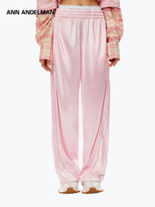 ANN ANDELMAN | Pink Satin Patchwork Waistband Loose Wide Leg Sport Pants