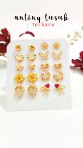 Anting Tusuk Dewasa Pita Permata Perhiasan Lapis Emas Gold AT 346
