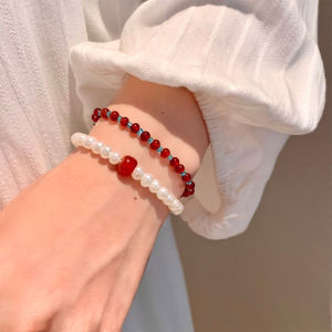 New Chinese Style Red Agate Pearl Beaded Bracelet Womens Luxury Sensation Stackable White Enhancing Versatile Hand Chain