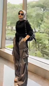Celana Cargo Wanita Parasut | Celana Cargo Harajuku | Celana Cargo Parasut Wanita Korean Style | Celana Cargo Parasut Serut Wanita
