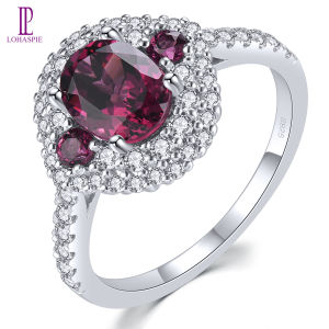 Lohaspie Jewelry Genuine 2 Carats Solid Sterling Silver 925 Ring Original Natural Rhodolite Garnet Ring Garnet Stone Original Ring Garnet Stone Red Ring For Women Silver Jewelry