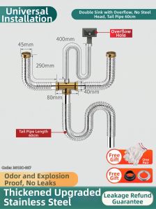 TAOSHI | Kitchen Stainless Steel Drain Accessories for Single and Double Sink Water Basin with Anti-odor Drainage Pipes