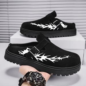 2025 New Mens Slip-On Casual Shoes Leather Upgraded Version Comfortable Commuting Half Slippers Trendy One-Touch Lazy Shoes