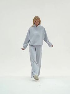 alo ผู้หญิง กางเกงเอวสูงหลวมกระชับสัดส่วนสำหรับวิ่งกลางแจ้ง สีพื้น ยีนส์โยคะขากว้าง