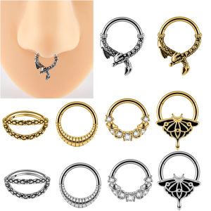 1PC 316L Stainless Steel Black Died Butterfly Snake Crossed Flying Dragon Nose Septum Nose Segment Conch Ear Helix Daith Earring