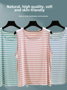 Deer in July Modal Striped Vest for Women Casual Summer T-shirt Oversized Loose Fitting Cool Outdoor Wear Round Neck Top