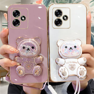 Ins Phone Case Honor 400 Lite Honor400 Lite Honor400Lite 5G New Trend Cute Cartoon Ultra-thin Soft Casing with Fashion Quicksand Bear Stand and Lanyard 2025
