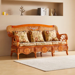 Rattan Sofa Living Room 2024 New Arrival Small Apartment Classy Solid Wood Rattan Furniture Balcony Casual Double Three-Person Combination