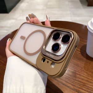 Matte Translucent Lens Holder Film Magnetic Case For iPhone 17 Air 16 14 13 15 12 11 Pro Max Plus Magsafe Armor Shockproof Cover