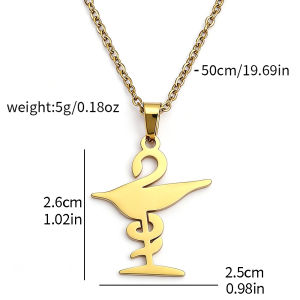 Bandai | Bowl of Hygieia Necklace Pharmacist Snake Staff Symbol Pendant Pharmacy Graduation Commemorative Titanium Steel Lock Chain