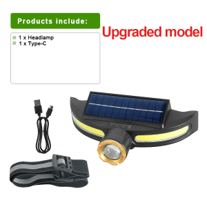 Solar Powerful Headlamp LED Built in Battery Rechargeable Head Flashlight XPE+COB Waterproof Outdoor for Hiking and Fishing