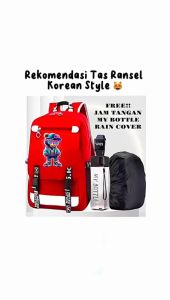 KEY RED - Tas Ransel Sekolah TerBaru Anak LakiLak Perempuan Remaja Paket 4in1 Panda Sky 0005