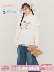 เสื้อยืดแขนสั้นหลวมๆ สำหรับผู้หญิง Gbiaior ทรงหลวมๆ สีเทา ทรงไหล่ ทรงลำลอง ฤดูร้อน 2024 ผ้าฝ้ายผสมโพลีเอสเตอร์