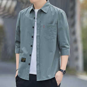 Áo Sơ Mi Nam Tay Ngắn Cotton Nguyên Chất Thường Ngày Thời Trang Mùa Hè Tay Giữa Áo Khoác Bảo Hộ Lao Động Phong Cách Công Sở