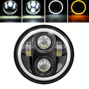 Bộ Chuyển Đổi Đèn Pha LED Xe Máy 5.75 Có Chế Độ Chiếu Xa/gần Xi Nhan Màu Hổ Phách Đèn Chạy Ban Ngày Trắng Vòng Halo Tương Thích Với Xe H4 5 3/4 Inch