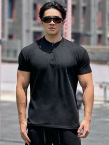 Men Fitness Polo Tee Shirt Breathable Short Sleeve Cotton T