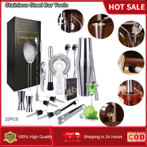 ⭐️【มีสินค้าในสต๊อก+จัดส่งในพื้นที่】⭐22ชิ้นชุดอุปกรณ์บาร์เทนเดอร์ชุดเครื่องปั่นค็อกเทลสแตนเลสเหมาะสำหรับบ้านบาร์และให้ของขวัญ