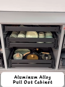 VELRON Aluminium Alloy 2 Tier Pull Out Kitchen Cabinet Dish Bowl Plate Cup Pot Storage Organizer Basket Rack
