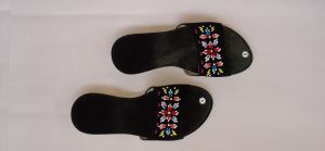 gamusa/velvet abuloryo (beaded)strap flat slipper for women(black red blk/red combi)
