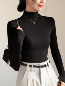 Womens Slim Fit Modal Base Shirt Half High Collar Thin Long Sleeve T-Shirt Early Autumn Classic Versatile Breathable Knitted Top