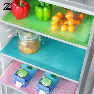 4PCS EVA Refrigerator Liners for Shelves Washable Can Be Cut Fridge Shelf Liner Waterproof Fridge Pads Mat