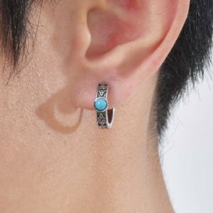 Kemstone Stainless Steel Celtic Knot Earrings with Turquoise Mens Bold Gothic Punk Jewelry