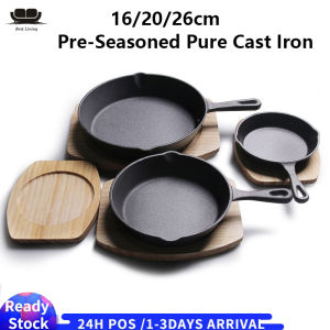 【Malaysia Ready Stock】Pre-Seasoned Pure Cast Iron Round Skillet Pans Uncoated Non Stick Frying Pans Grills Pan Outdoor Camping Cookware - Chemical Free and Durable