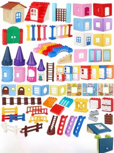 บล็อกขนาดใหญ่ บ้าน ชั้น บันได ตัวต่อแบบมีคุณค่า สี่แยก ที่อยู่อาศัย บ้าน หอคอย วิทยาลัย ป้องกัน ความรู้สึกที่ไม่สบายใจ ความสนุกของเด็ก