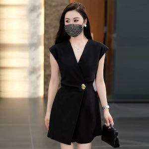 Shalldoer | French Luxurious V-neck Short-sleeved One-piece Womens Summer Slimming Waist-cinching Set Elegant Fashionable Bodysuit Ensemble