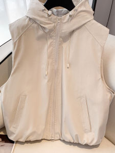 เสื้อกั๊กมีฮู้ดกันลมกันฝนทรงหลวมสีพื้นสำหรับผู้หญิง แจ็คเก็ตขนสัตว์แบบสวมหัวแบบสวมหัว