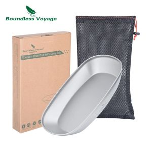 Boundless Voyage Reusable Titanium Pan Dinner Plate Ultralight Dish with Carry Bag Food Fruit Pan Sauce Salad Plates for Kitchen