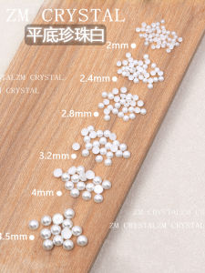 Vòng Tay Giả Ngọc Trai Trắng Phẳng Lấp Lánh ZM Mới Làm Thủ Công Cho Phụ Kiện Móng Tay Nửa Tròn