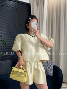 Elegant Black Two-Piece Set for Women French Style Slimming Top And Short Pants Summer Fashion Ensemble Tea Flower with Cat Brand