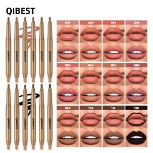 Bút Kẻ Môi Và Cọ Hai Đầu QIBEST 2 Trong 1 Màu Nude/đen Lì Tạo Khối Lâu Trôi Dưỡng Ẩm Chống Nước
