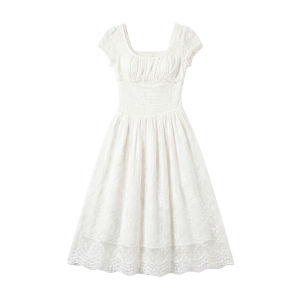 Đầm Dài Tencel Co Dãn Cổ U Kết Hợp Ren Thêu Pháp