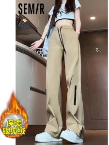 Waterproof Fleece Lined Elastic Waist Sports Pants Thick Warm Large Size Casual Straight Leg Trousers for Women TUCANO