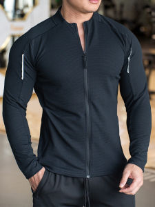Mens Spring Autumn Sports Casual Jacket Breathable Elastic Slim Fit High Elasticity Zipper Solid Color Versatile Long Sleeve