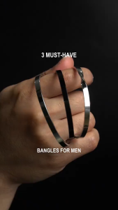 HB Men Jewelry OLIVER Black Silver Gold Plain Open Bangle for Men Non Tarnish Hypoallergenic Non Fading Elegant Minimalist Everyday Wear Fashion Jewelry Stylish Bracelet