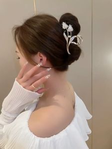Tulip Rhinestone Shark Claw Hair Clip Female Back Head Hair Claw Elegant Exquisite Hair Claw For Women