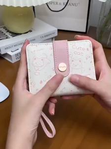 BECORATE Cute Cat Short Wallet Folding Cartoon Student Purse with Zipper Coin Pocket & Card Holder for Girls