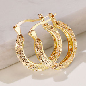 Huitan Hollow Out Hoop Earrings for Women Metallic Style Fashion Versatile Daily Wear Earrings Fancy Gift Statement Jewelry