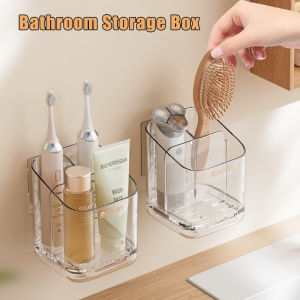 Bathroom Storage Box Wall-Mounted Toothbrush Organizer No Drill Storage Rack Multifunction Drain Rack Keep Countertop Dry