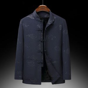 Winter Thickened Fleece Lined Chinese Style Cotton Jacket for Middle Aged And Elderly Men Birthday Wedding New Year Celebration