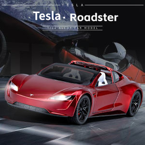 【WJ】1: 24 convertible Tesla alloy die-cast car model toy car pulled back with sound and light supra car model kids car toy boys gift toy Collection