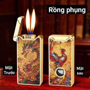 (Shop bán giá sỉ tặng phụ kiện) Bật lửa kép tai thỏ cảm biến giọng nói full box sang trọng và cao cấp thích hợp sưu tầm hoặc làm quà tặng vỏ bằng kim loại xài gas + sạc pin