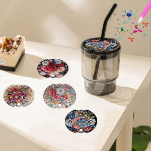 other | 4 Pieces of Diamond Painted cup lids floral Patterns Personalized cup lids-acrylic Material-Protect the water cup from dust