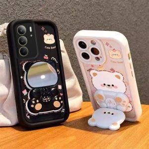 เคสโทรศัพท์ Realme 14X Realme C75x C75 C71 NFC 5G 4G เคสใหม่ลายหมีการ์ตูนน่ารักพร้อมขาตั้งกระจกแบบหมุนที่สร้างสรรค์ป้องกันการตกหล่นเคสนิ่มซิลิโคนด้านหลัง2025