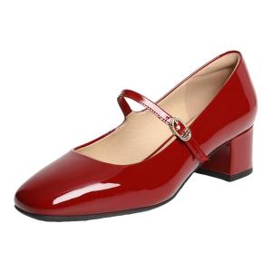 BELLE | Giày Gót Thô Mary Jane Da Cổ Điển