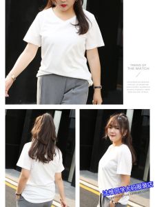 plus Size Summer Short Sleeve Silk Cotton T-Shirt Loose Fit Base Layer Thin Ice Sensation Top for Heavy Women Big Size